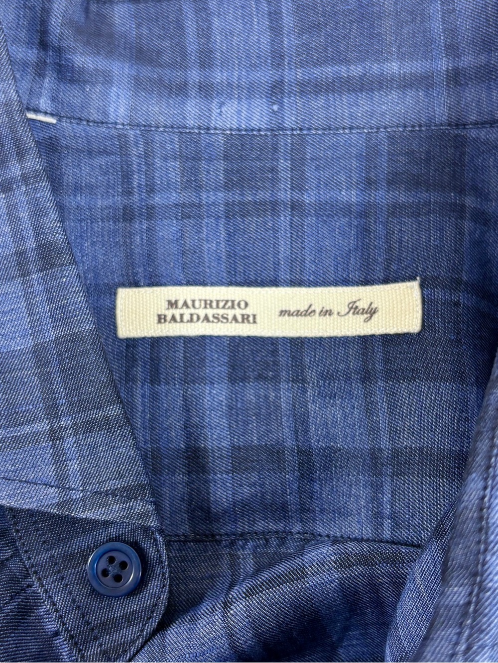 Size L (16.5 Neck) Maurizio Baldassarri Blue Plaid Button-Up Shirt